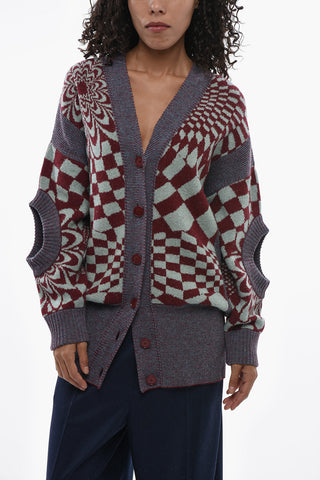 Geometric Pattern Cardigan With Cut-Out Details