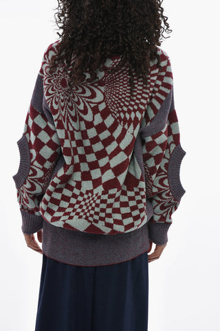 Geometric Pattern Cardigan With Cut-Out Details
