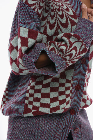 Geometric Pattern Cardigan With Cut-Out Details