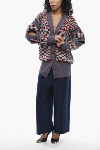 Geometric Pattern Cardigan With Cut-Out Details