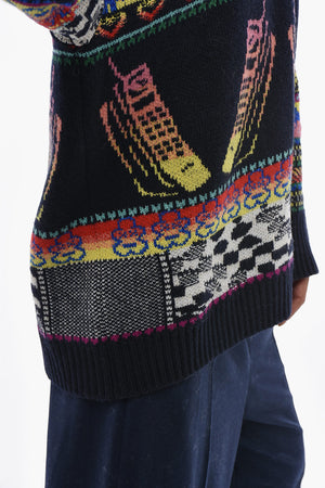 Patterned Virgin Wool Crewneck Sweater