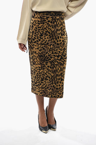 Knit Pencil Skirt with Animal Print