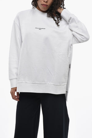 Brushed Cotton Crewneck Sweatshirt with Side Slits and Contrast Logo