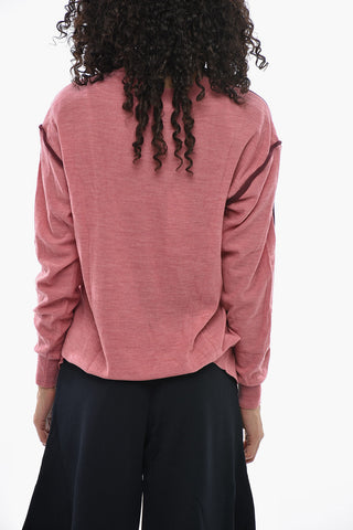 Virgin Wool Crewneck Sweater With Asymmetric Hem And Contrast Edging