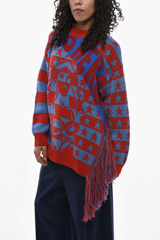 Zweifarbiger Oversize-Pullover Mit Fransen