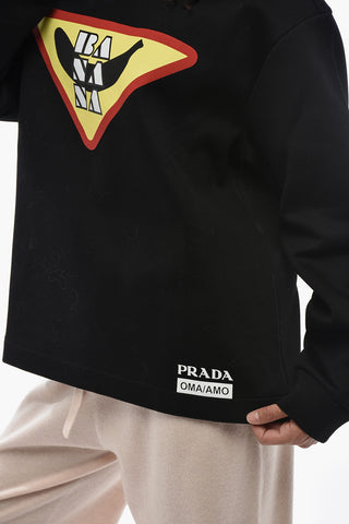 Cotton-and-Nylon Crewneck Sweatshirt with Front Print