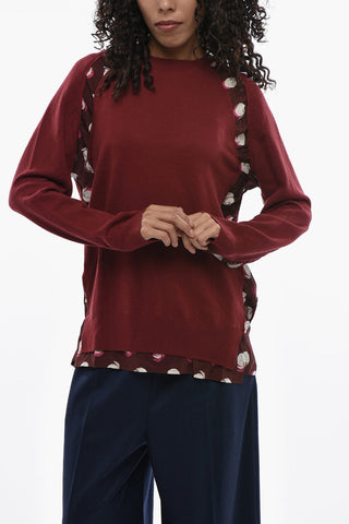 Virgin Wool Crewneck Sweater With Patterned Silk Band
