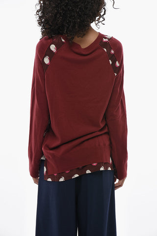 Virgin Wool Crewneck Sweater With Patterned Silk Band