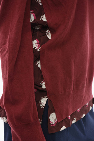 Virgin Wool Crewneck Sweater With Patterned Silk Band