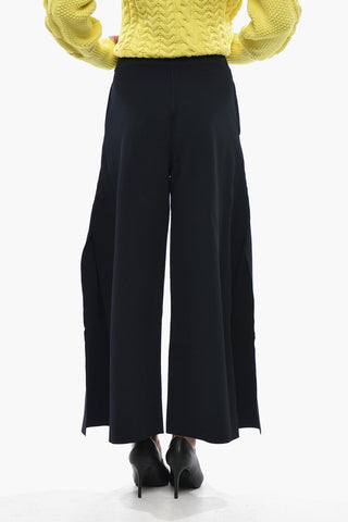 Wide-Leg Trousers with Elastic Waistband and Side Slits