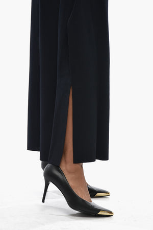 Wide-Leg Trousers with Elastic Waistband and Side Slits