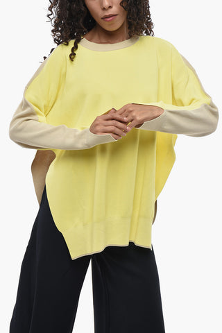 Crewneck Color Block Sweater With Side Slits
