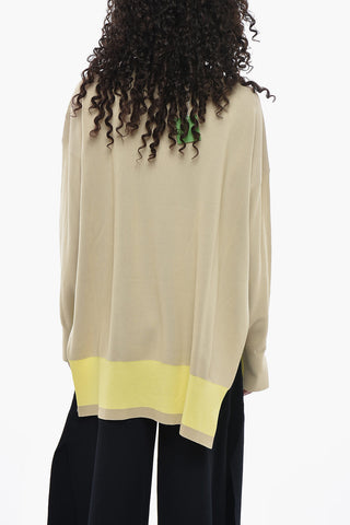 Crewneck Color Block Sweater With Side Slits