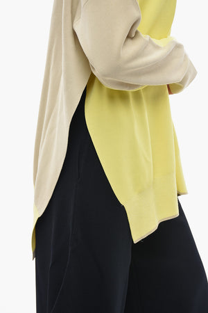 Crewneck Color Block Sweater With Side Slits