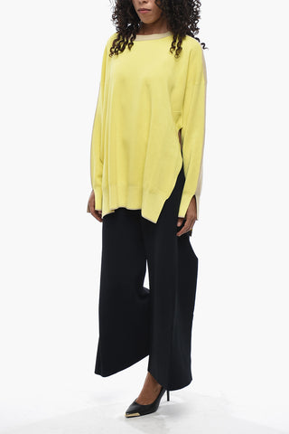 Crewneck Color Block Sweater With Side Slits