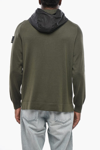 Merino Wool Hoodie With Nylon Hood