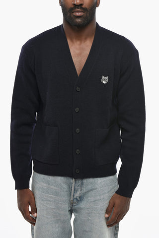 Cotton Cardigan with Patch Pockets and Embroidery