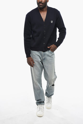Cotton Cardigan with Patch Pockets and Embroidery