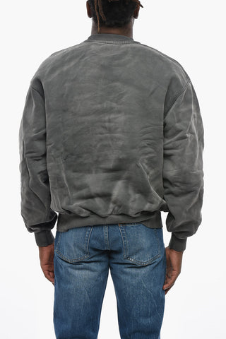 Acid-Wash Effect Crewneck Sweatshirt with Logo Embroidery