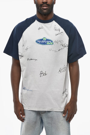 Two-Tone Jersey T-Shirt with Prints and Embroidery