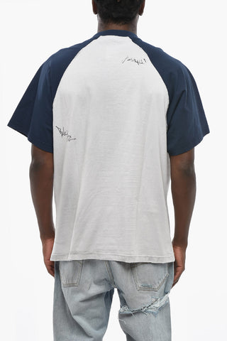 Two-Tone Jersey T-Shirt with Prints and Embroidery