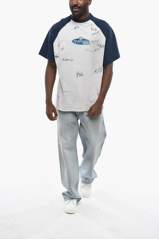 Two-Tone Jersey T-Shirt with Prints and Embroidery