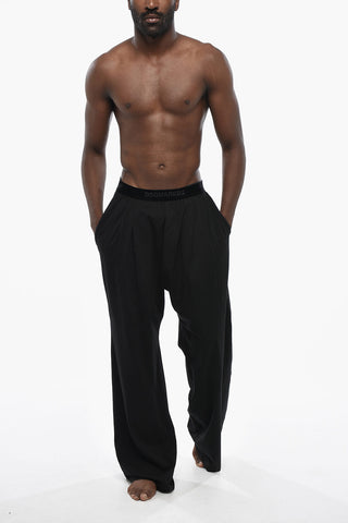 Cotton Pajama Trousers with Velour Elastic Waistband
