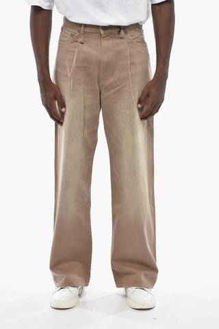 Single-Pleat Wide-Leg Jeans DAMON with Logo Button 28cm
