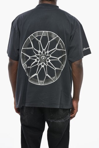 LAMBORGHINI Crewneck Washed-Effect Printed T-Shirt