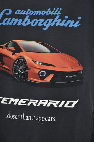 LAMBORGHINI Crewneck Washed-Effect Printed T-Shirt