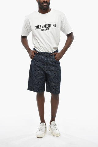 Denim Shorts with All-Over Monogram