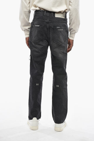 Dark-Wash Jeans With Frayed Hem and Logo Tape 20cm