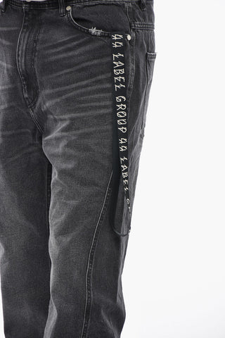 Dark-Wash Jeans With Frayed Hem and Logo Tape 20cm