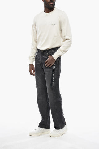 Dark-Wash Jeans With Frayed Hem and Logo Tape 20cm