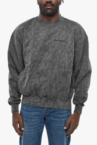 Crew Neck Acid Wash Sweatshirt with Embossed Logo