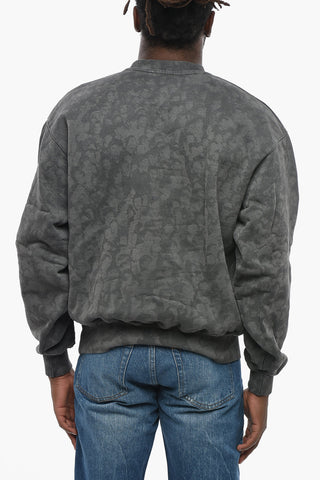 Crew Neck Acid Wash Sweatshirt with Embossed Logo