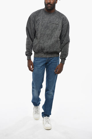 Crew Neck Acid Wash Sweatshirt with Embossed Logo