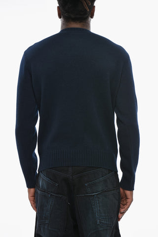 Virgin Wool Crewneck Sweater With Embroidered Logo