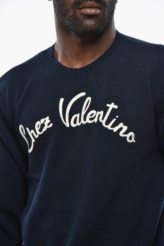 Virgin Wool Crewneck Sweater With Embroidered Logo