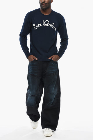 Virgin Wool Crewneck Sweater With Embroidered Logo
