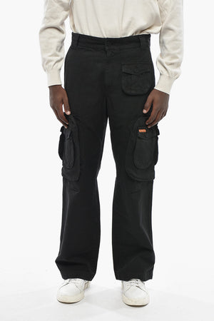 Cotton and Linen Cargo Pants with Tone-on-Tone Button