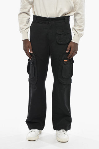 Cotton and Linen Cargo Pants with Tone-on-Tone Button