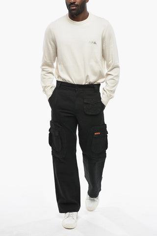 Cotton and Linen Cargo Pants with Tone-on-Tone Button