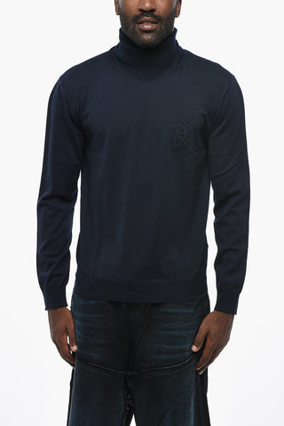 Virgin Wool Turtleneck Sweater With Embroidered Monogram