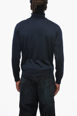 Virgin Wool Turtleneck Sweater With Embroidered Monogram