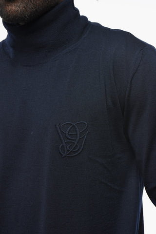 Virgin Wool Turtleneck Sweater With Embroidered Monogram