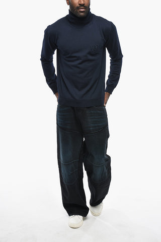 Virgin Wool Turtleneck Sweater With Embroidered Monogram