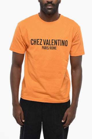 Crewneck T-Shirt In Solid Color With Contrast Print