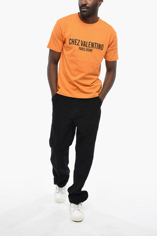 Crewneck T-Shirt In Solid Color With Contrast Print