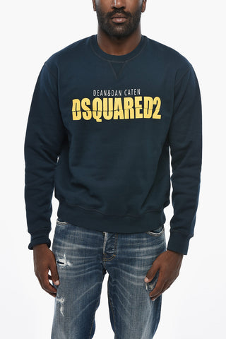 Cotton Fleece Crew Neck Sweatshirt with Maxi Front Logo